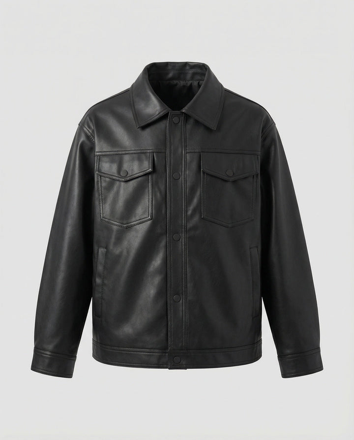 Herren Klassische Kunstlederjacke mit Taschen