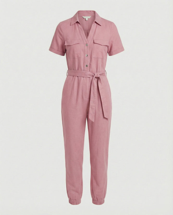Damen lässiger Jumpsuit mit tailliertem Schnitt und durchgehender Knopfleiste