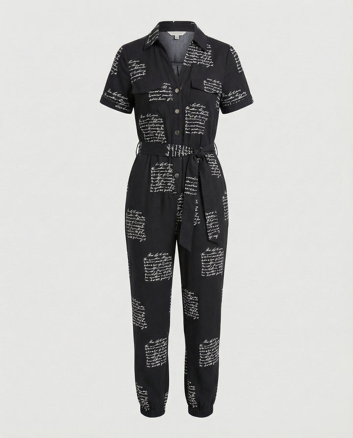 Damen lässiger Jumpsuit mit tailliertem Schnitt und durchgehender Knopfleiste