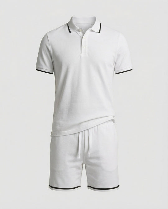 Herren Sportliches Polo- und Shorts-Set mit Kontraststreifen