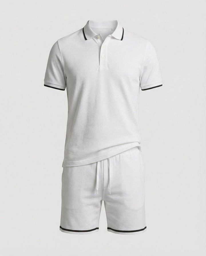 Herren Sportliches Polo- und Shorts-Set mit Kontraststreifen