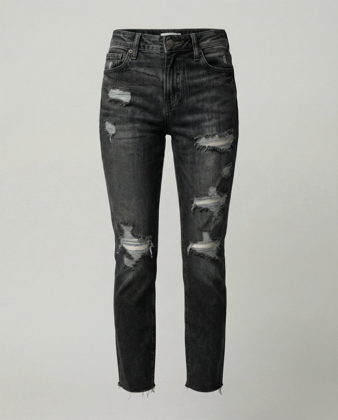 Damen Slim Fit Jeans mit Destroyed Details im Used-Look