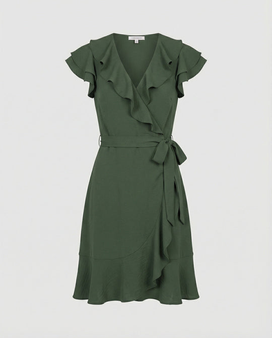 Damen Wickelkleid mit voluminösen Rüschendetails und Taillengürtel