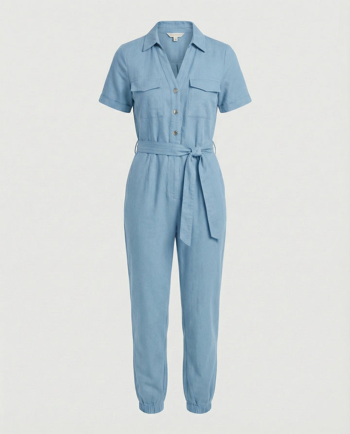 Damen lässiger Jumpsuit mit tailliertem Schnitt und durchgehender Knopfleiste