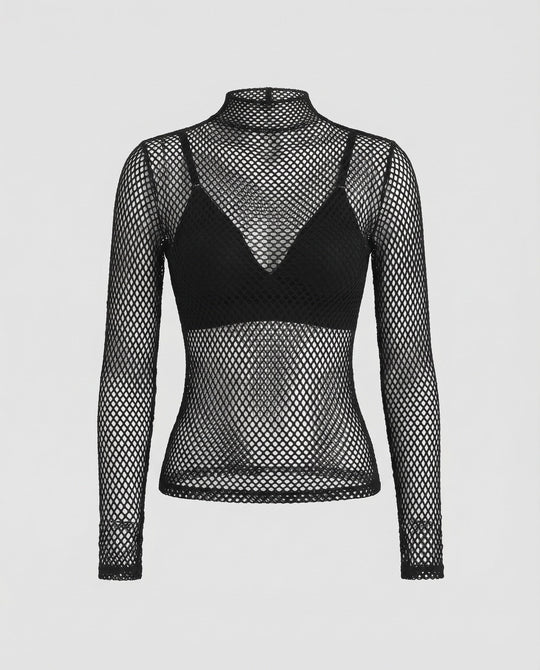 Damen Fischernetz-Longsleeve Daumenöffnungen