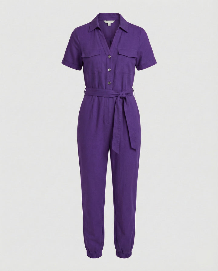 Damen lässiger Jumpsuit mit tailliertem Schnitt und durchgehender Knopfleiste