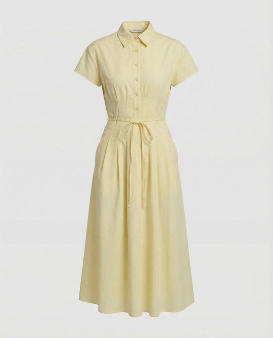Damen Leinen Hemdkleid mit Gürtel