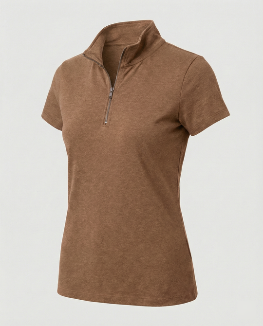 Damen Poloshirt mit kurzem Reißverschluss und figurbetontem Schnitt