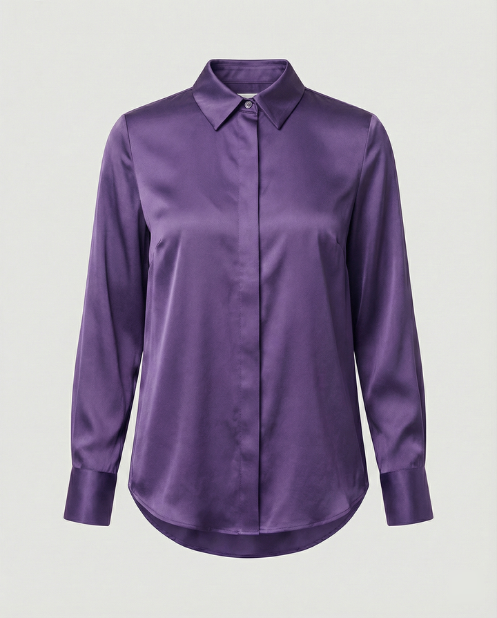 Damen elegante Satinbluse mit klassischem Kragen und zeitlosem Schnitt