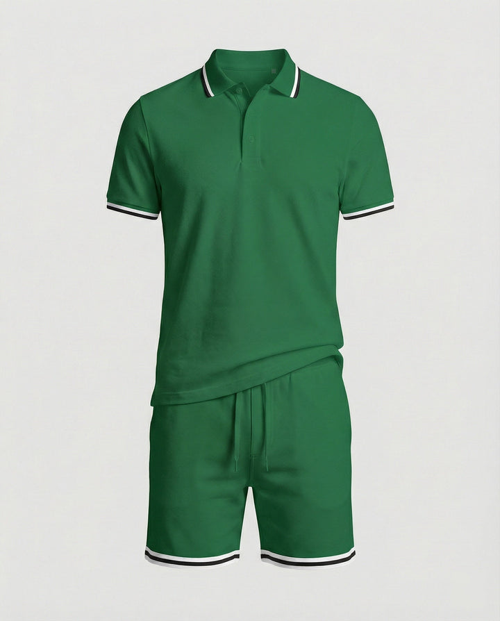 Herren Sportliches Polo- und Shorts-Set mit Kontraststreifen