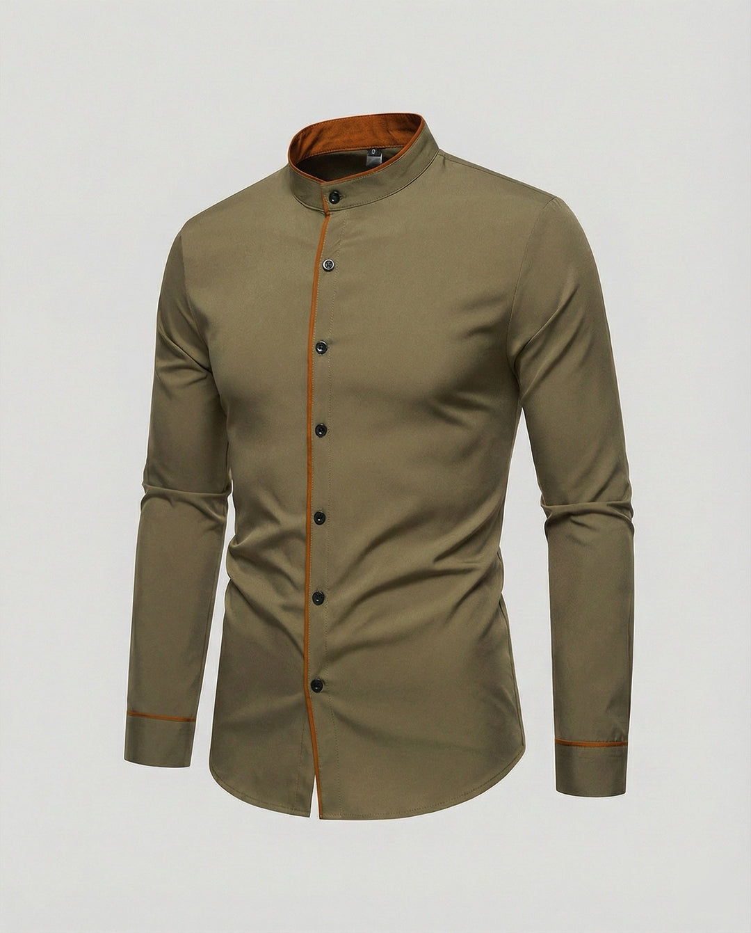Herren elegantes Langarmhemd mit modernem Stehkragen und Kontrastnähten