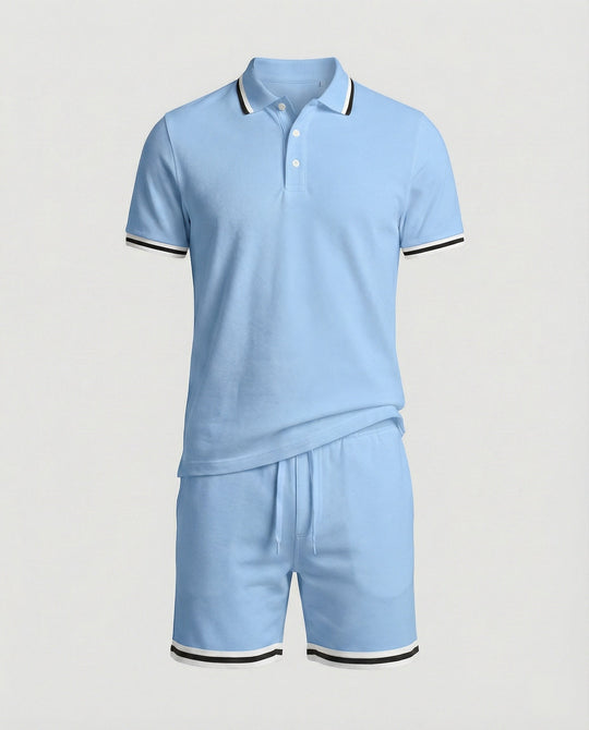 Herren Sportliches Polo- und Shorts-Set mit Kontraststreifen