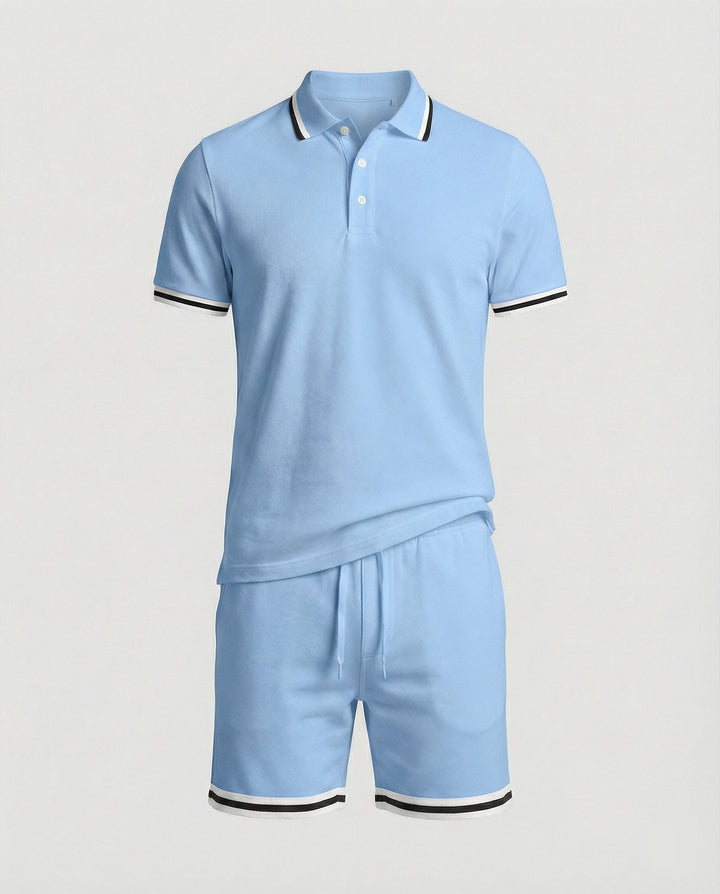 Herren Sportliches Polo- und Shorts-Set mit Kontraststreifen