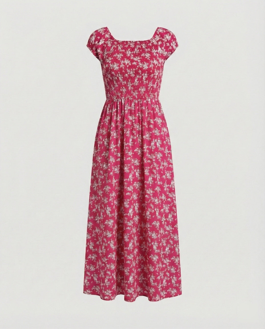 Damen Midikleid Smockbund Sommer