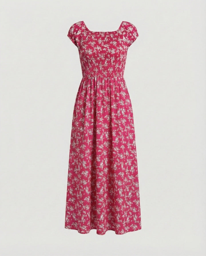 Damen Midikleid Smockbund Sommer