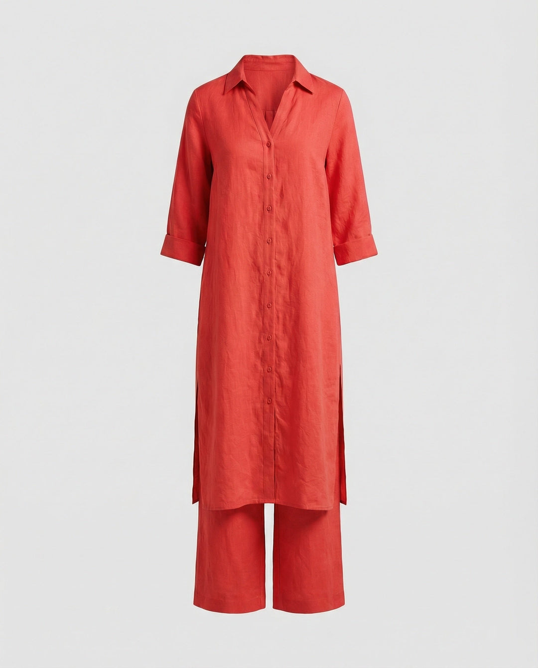 Leinen Maxikleid Mit Knopfleiste Damen
