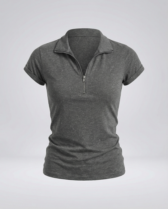 Damen Poloshirt mit kurzem Reißverschluss und figurbetontem Schnitt