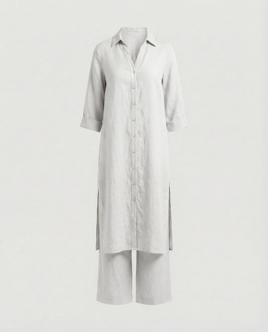Leinen Maxikleid Mit Knopfleiste Damen
