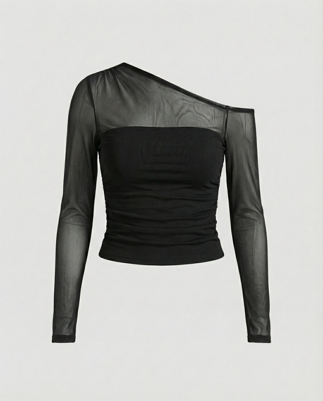 Damen Elegantes asymmetrisches Oberteil mit schulterfreiem Design und Raffung