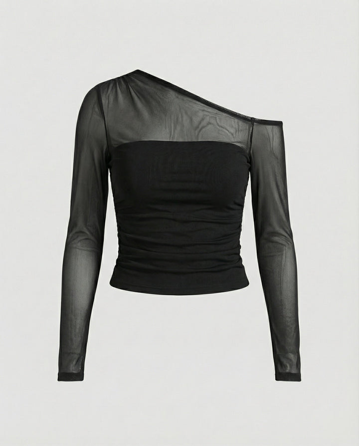 Damen Elegantes asymmetrisches Oberteil mit schulterfreiem Design und Raffung