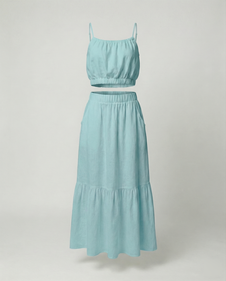 Damen Sommerliches Zweiteiler-Kleid mit fließendem Schnitt und praktischen Taschen