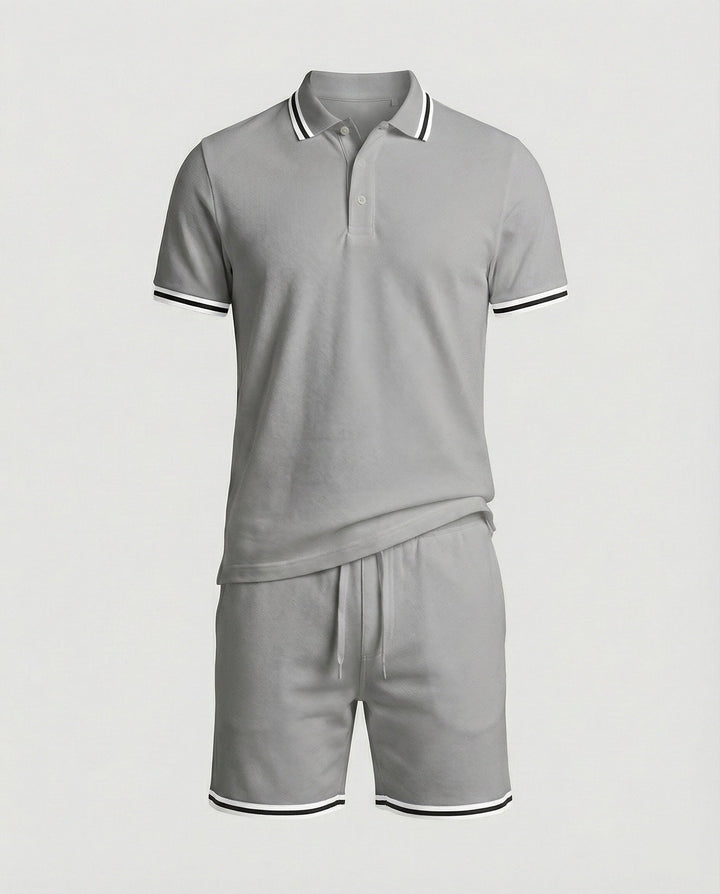 Herren Sportliches Polo- und Shorts-Set mit Kontraststreifen