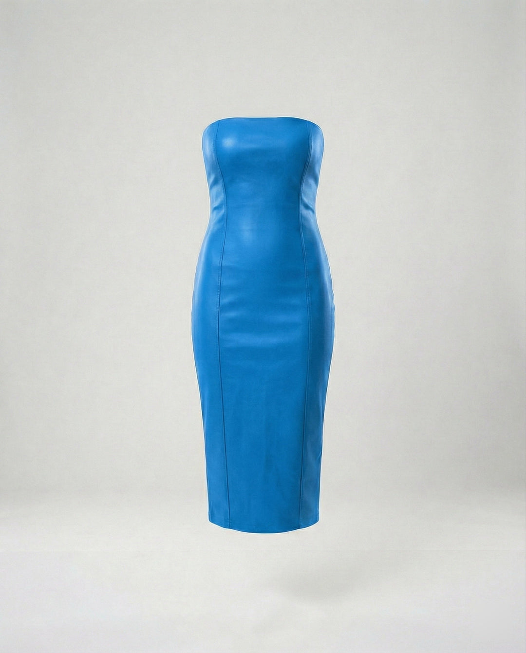 Damen Midikleid trägerlos Lederoptik