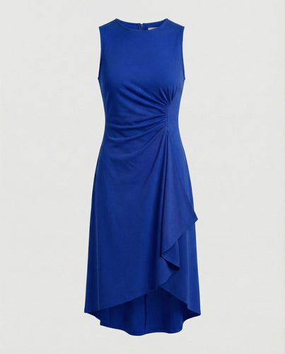 Damen ärmelloses Wickelkleid mit asymmetrischem Saum und Raffungen