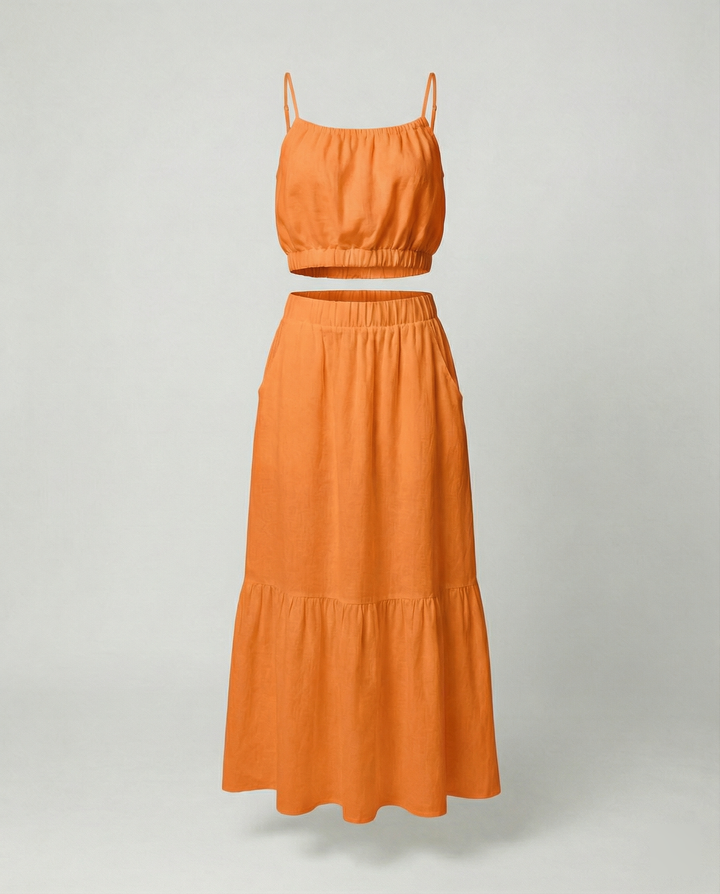 Damen Sommerliches Zweiteiler-Kleid mit fließendem Schnitt und praktischen Taschen
