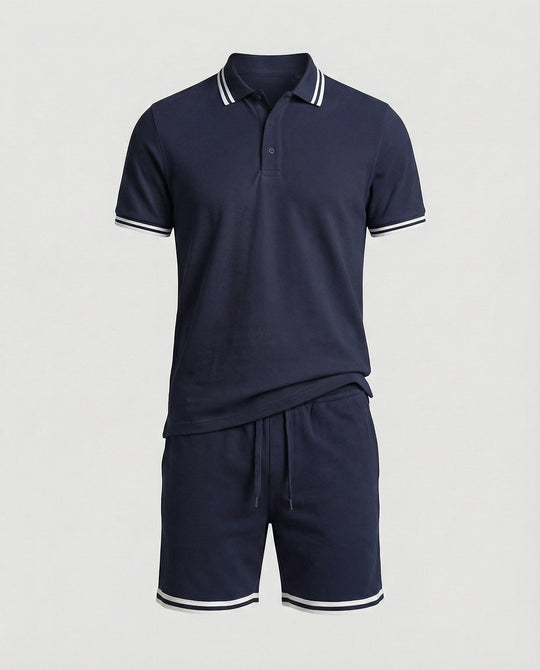 Herren Sportliches Polo- und Shorts-Set mit Kontraststreifen