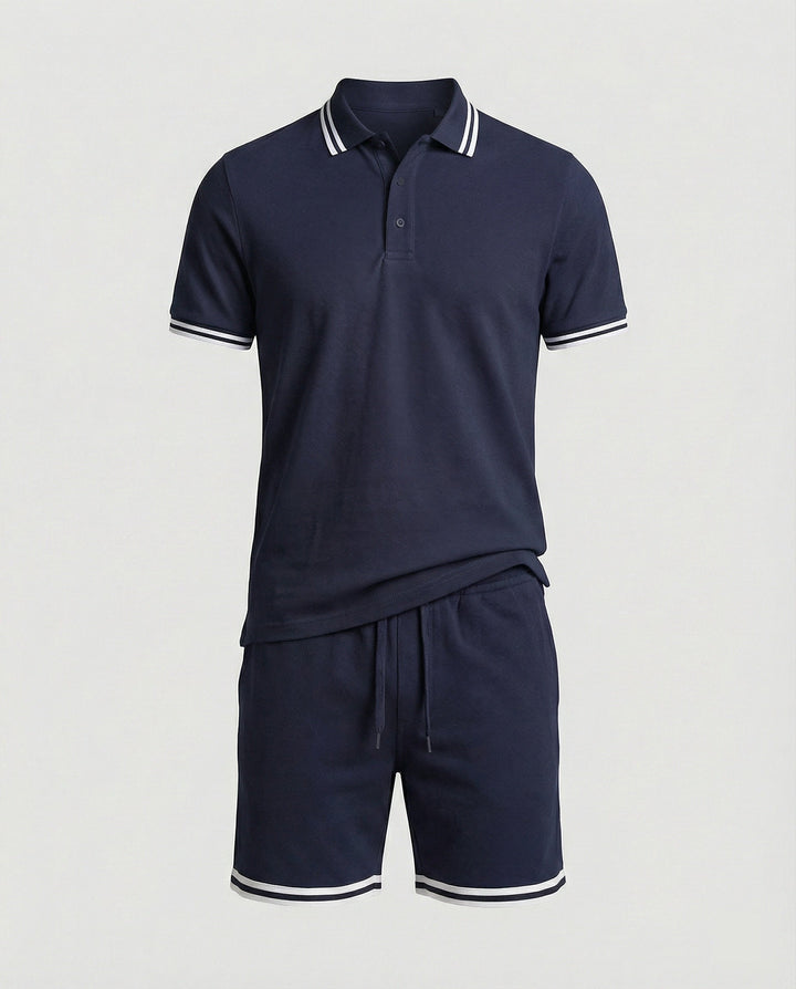 Herren Sportliches Polo- und Shorts-Set mit Kontraststreifen