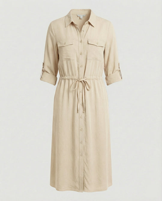 Damen Hemdblusenkleid mit Kordelzug