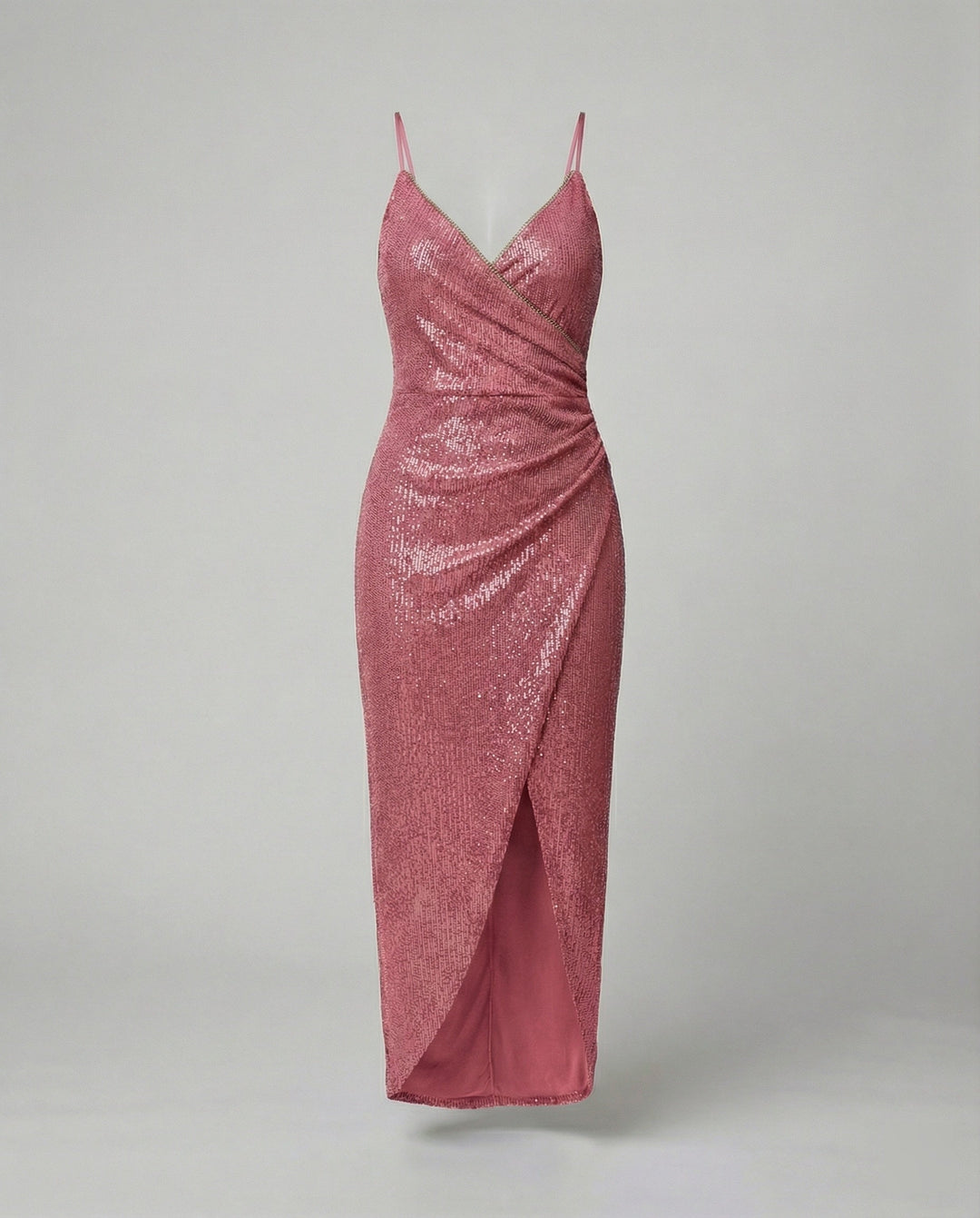 Damen Glamouröses Wickelkleid mit glitzender Oberfläche und hoch geschlitzt Nord Taschen