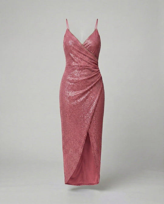 Damen Glamouröses Wickelkleid mit glitzender Oberfläche und hoch geschlitzt Nord Taschen