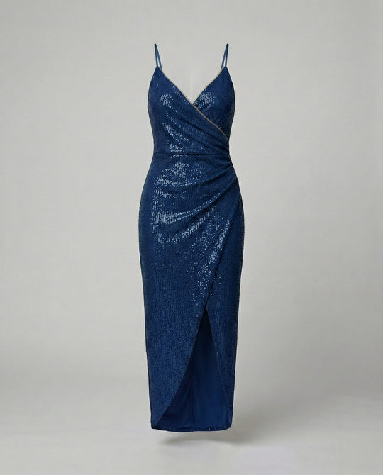 Damen Glamouröses Wickelkleid mit glitzender Oberfläche und hoch geschlitzt Nord Taschen