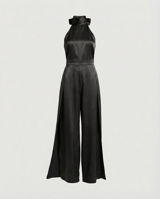 Damen Jumpsuit Satin Halterkragen
