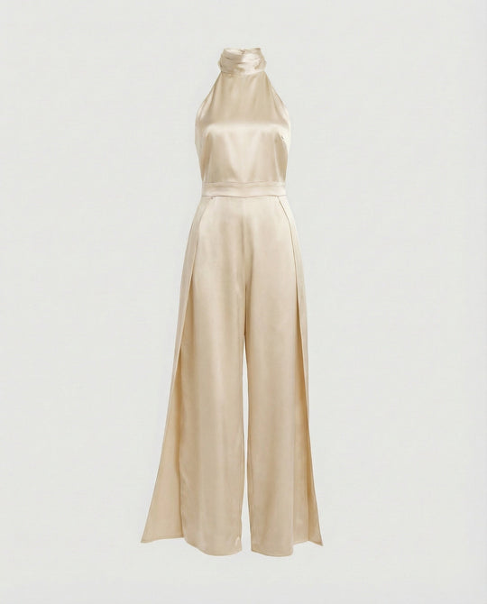 Damen Jumpsuit Satin Halterkragen