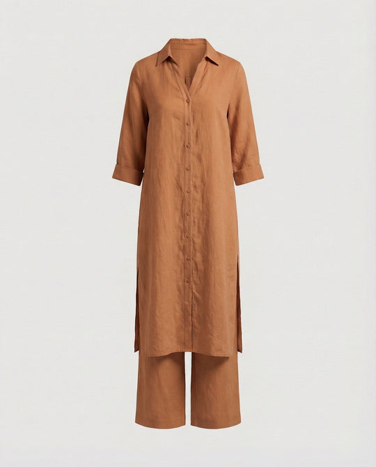 Leinen Maxikleid Mit Knopfleiste Damen