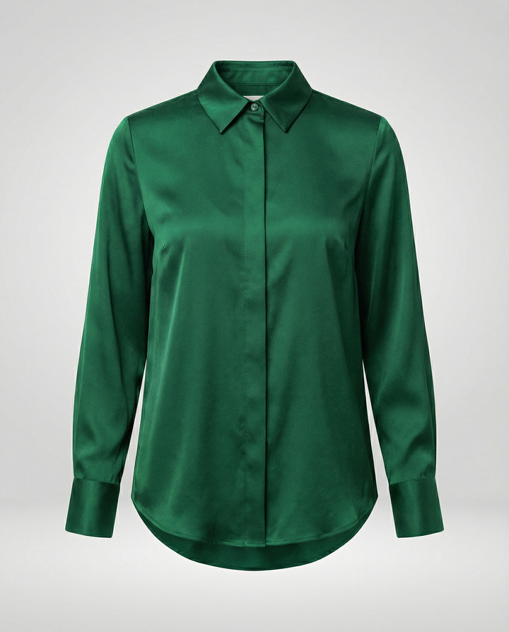 Damen elegante Satinbluse mit klassischem Kragen und zeitlosem Schnitt