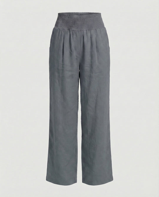 Damen Luftige Leinenhose mit elastischem Bund und Weitschnitt