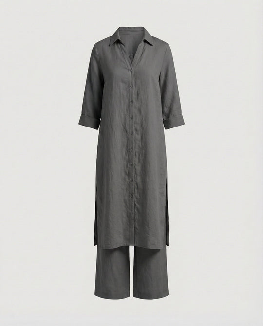 Leinen Maxikleid Mit Knopfleiste Damen