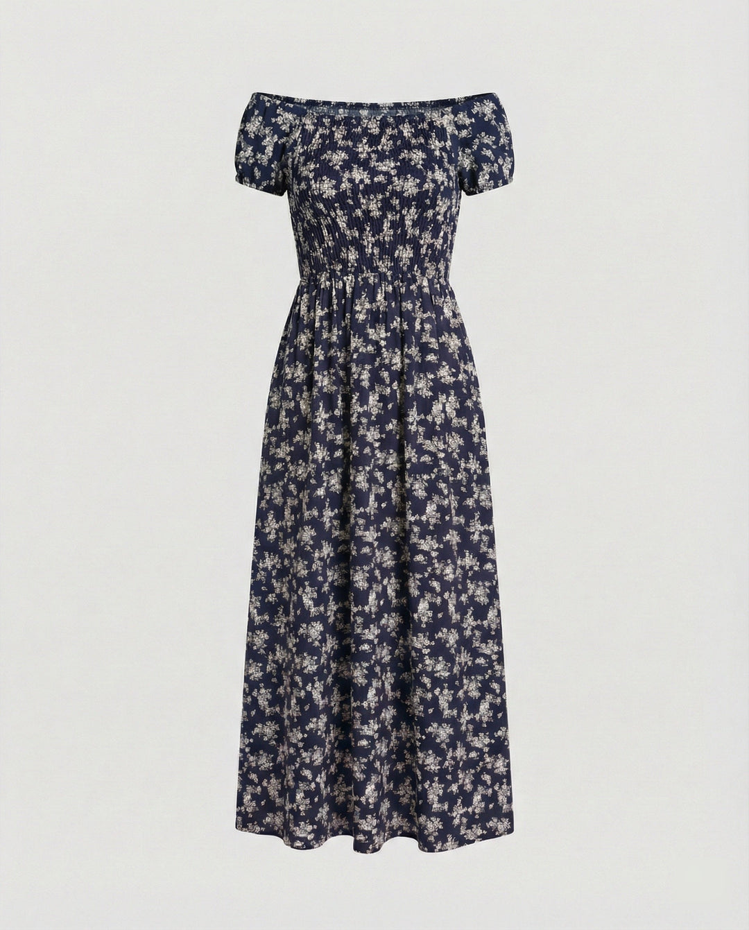 Damen Midikleid Smockbund Sommer