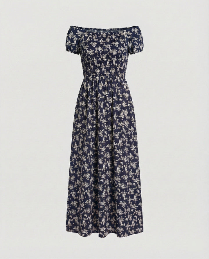 Damen Midikleid Smockbund Sommer