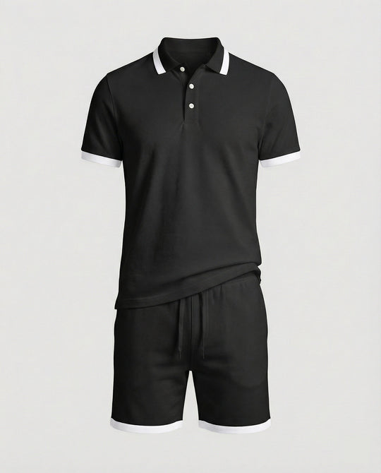 Herren Sportliches Polo- und Shorts-Set mit Kontraststreifen