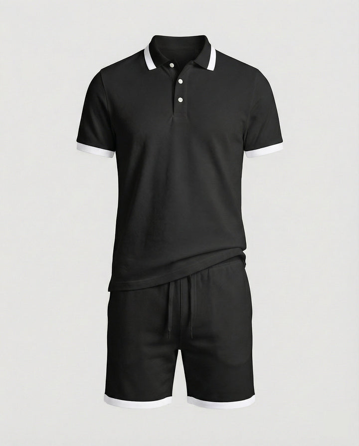 Herren Sportliches Polo- und Shorts-Set mit Kontraststreifen