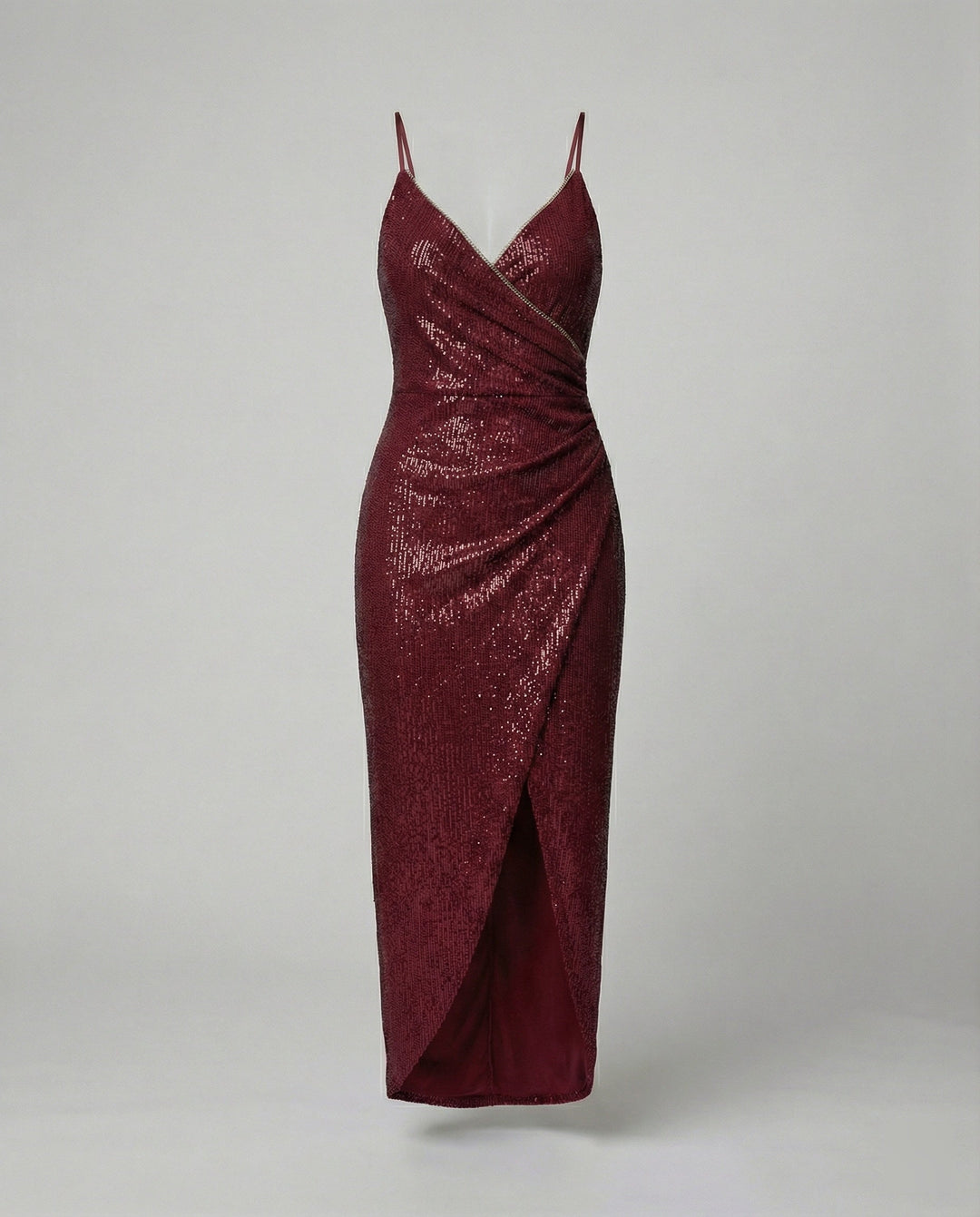 Damen Glamouröses Wickelkleid mit glitzender Oberfläche und hoch geschlitzt Nord Taschen