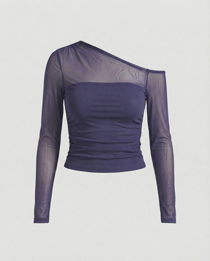 Damen Elegantes asymmetrisches Oberteil mit schulterfreiem Design und Raffung