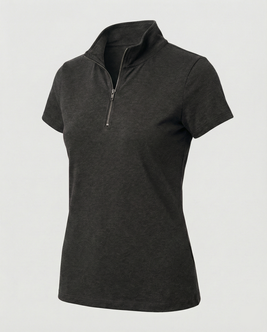 Damen Poloshirt mit kurzem Reißverschluss und figurbetontem Schnitt