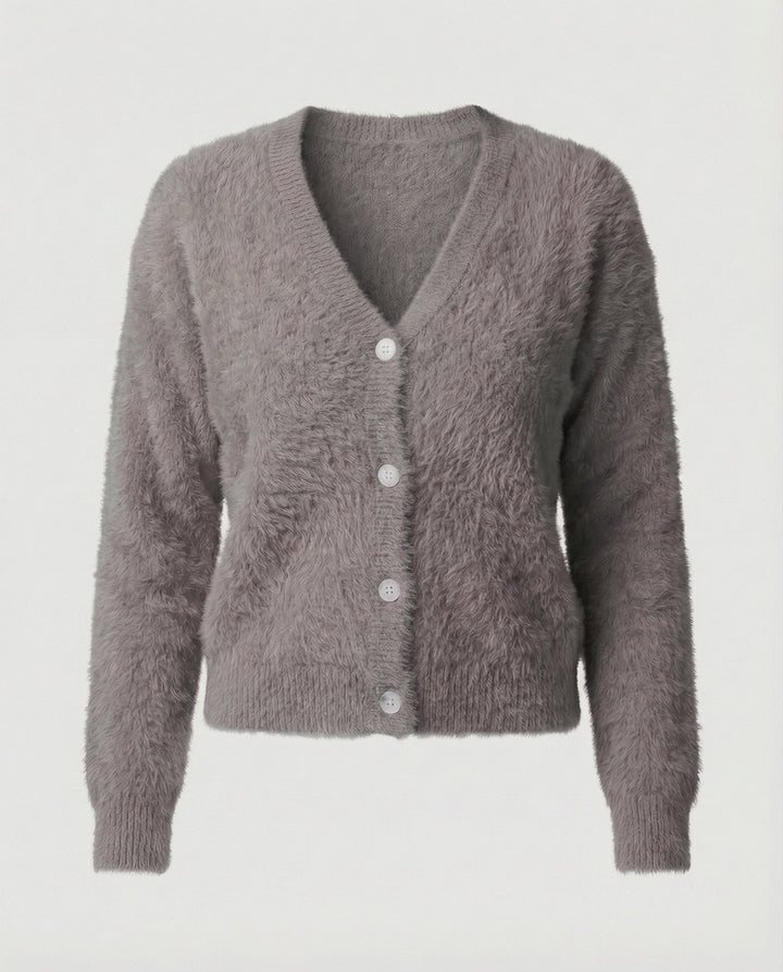 Strickjacke Damen kuschelig mit V-Ausschnitt und Knopfdetails