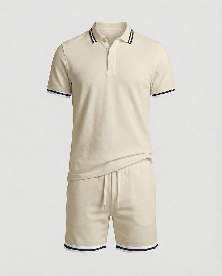 Herren Sportliches Polo- und Shorts-Set mit Kontraststreifen